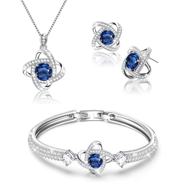 Celestiluck Blue Crystal Jewelry Set for Women Gold-Plated Adjustable & Hypoal